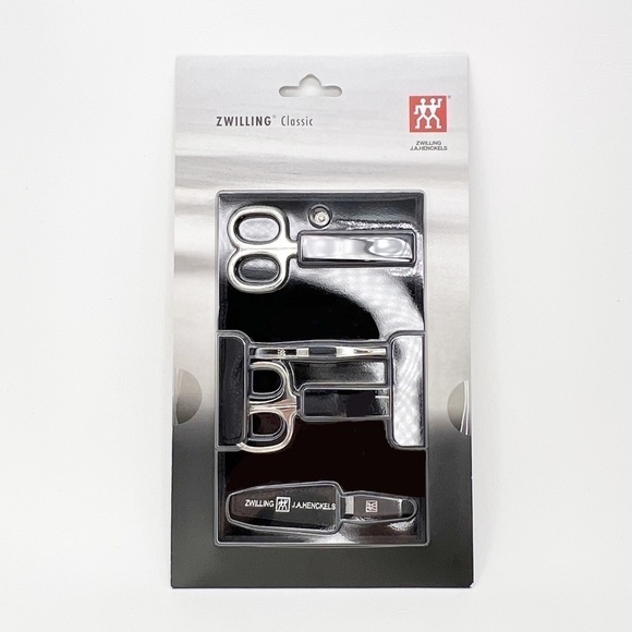 Zwilling Classic 4-PC Manicure Set Scissors Tweezers Nail File Leather Case New - Picture 2 of 6